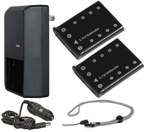 Lot de 2 batteries intelligentes haute capacité + chargeur de voyage AC/DC compatible avec Panasonic Lumix DMC-TZ10 + sangle de cou Krusell Multidapt (finition noire)