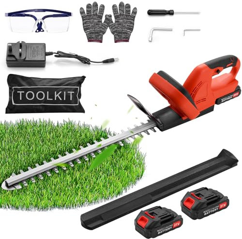 Worshow 500W Cordless Hedge Trimmer, 21V 3000mAH Lightweight Duty Electric Hedges Cutter Kit, 51cm/20 Inch Trimmers Pruner, Can Handle Branches 15mm for Trimming Garden shrubs, border plants, Red
