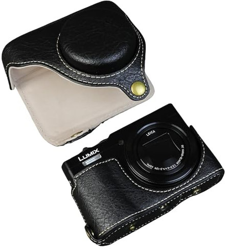 MUZIRI KINOKOO Étui pour appareil photo numérique Panasonic Lumix DC-TZ99, étui de protection en cuir PU pour Lumix TZ99, sac de transport amovible avec bandoulière réglable, noir