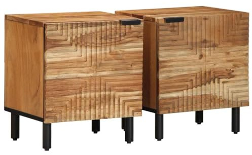 THOYTOUI Nachttisch 2er Set 40x33x46 cm Massivholz Akazie, Beistelltisch Nachtschrank Bettkommoden Nachtisch Geeignet für Schlafzimmer Hotel Wohnung Gästezimmer