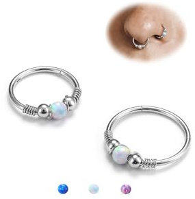 2 Stück 316L Chirurgenstahl 16/18G Opal Nasenpiercing Septum Nasenring | 14K Vergoldet Weißer Blauer Lila Conch Daith Helix Creolen Piercing Ring Schmuck für Frauen 8/10/12mm