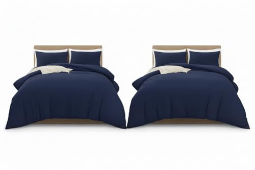 MOONLIGHT20015 Single Duvet Cover Set Pack of 2 Navy Solid Soft Pre-Washed Single Bedding Duvet Cover Sets with 2 Matching Pillowcases