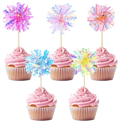 50 Stück Bunte Cupcake Topper,Tortendeko Feuerwerk Glitzer Cupcakes Deko Happy Birthday Cupcake Glitzer Muffin Dekor Kuchen Deko Geburtstag Glitzernde Cocktail Dekor für Hochzeit Babyparty