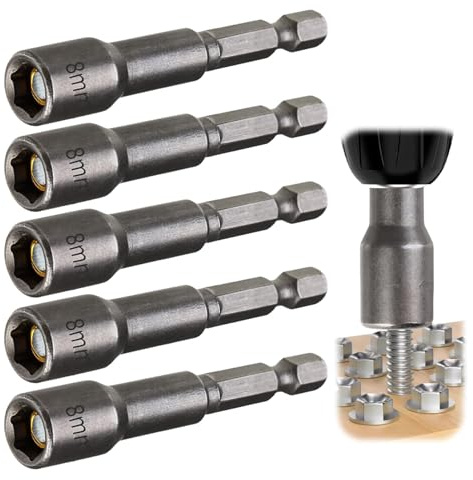 5PCS 8mm Magnetic Nut Setter Bits 1/4 Hex Shank 65mm Driver Set | Quick Change Metric Socket Bit for Impact Driver and Screwdriver, Ideal for Auto Repair, Woodworking and Machine Maintenance