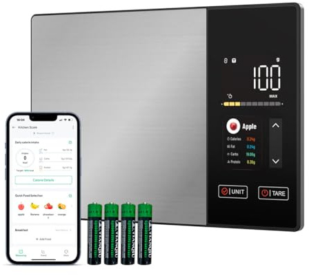 SmartVita Küchenwaage, Intelligente Ernährungswaage mit TFT-Farbdisplay, 24 Nährstoffe Analyse, 5 Einheiten Umrechnung, App-Synchronisation