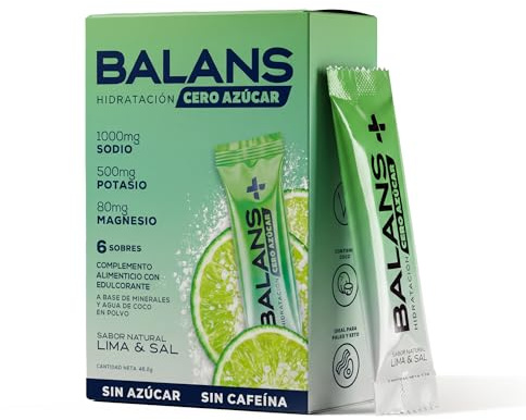 Balans | Electrolitos en Polvo Sin Azúcar | Sodio, Potasio, Magnesio y Agua de Coco | Hidratación Deportiva | Caja 6 Sobres | Sabor Lima Limón