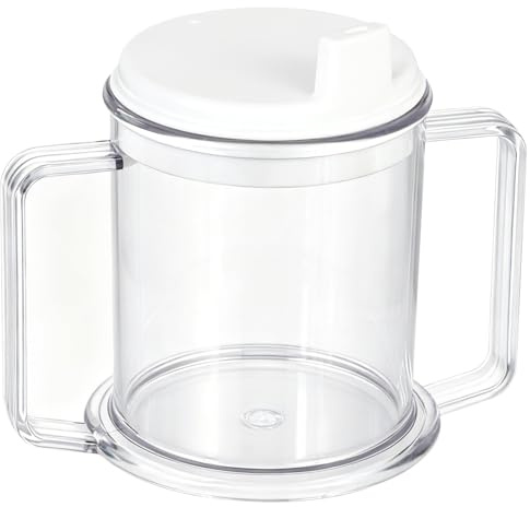 Yuecda Adult Sippy Cup for Elderly, 10 oz Plastic Spill Proof Cups with 2 Handles for Adult Elderly Care Hospital Drinking Mug Easy to Grasp Handles for Hot and Cold Beverages