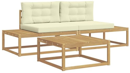 vidaXL Outdoor-Sofagarnitur mit Kissen Weiß 79 x 79 x 37 cm Polyester, Moderner Garten-Sofa, stylische Terrassen-Lounge, Flexibles Möbel fürs Schwimmbad, Akazienholz-Sitzgruppe