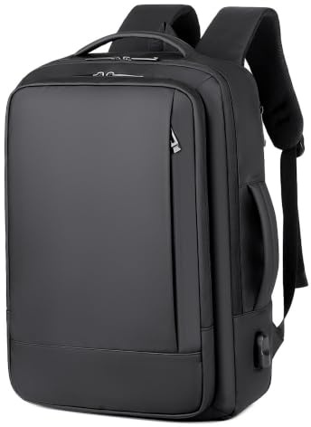 Lumavox Mens Laptop Backpack, 15.6 Inch Water Resistant Laptop Rucksack with USB Charging Port, Expandable Travel Backpack Computer Bag for Office Business, Black