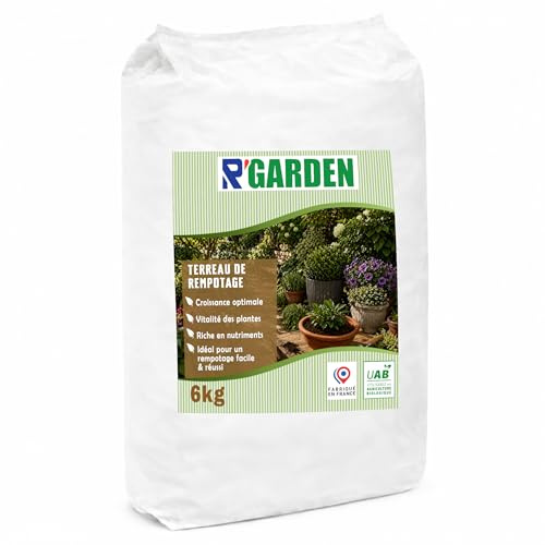 R'GARDEN Terreau de Rempotage Universel – pour Plantes Vertes, Fleurs, Arbustes et Jardinières – Utilisable en Agriculture Biologique – Fabriqué en France. (6kg)