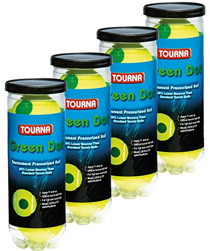 Tourna Green Dot Tennisbälle in Druckdose, 4 Packungen (12 Bälle), USTA zugelassen