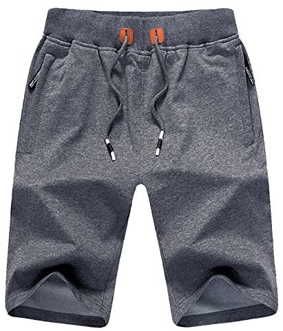 JustSun Mens Shorts Casual Sports Joggers Shorts with Elastic Waist Zipper Pockets Dark Grey UK Large
