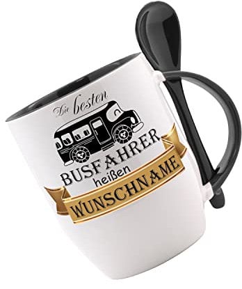 Crealuxe Löffeltasse 'Die besten Busfahrer heißen (Wunschname)' personalisiert, Kaffeetasse mit Motiv, Bürotasse