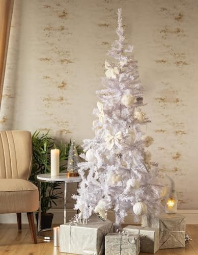 Marco Paul 6ft Artificial Christmas Tree Pine Xmas Tree with 400 Tips and Foldable Metal Stand for Home/Office Holiday Decoration Indoor & Outdoor, White