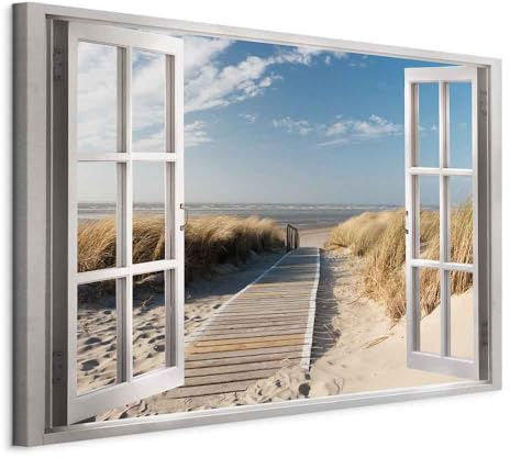murando Cuadro en lienzo Vista de la Ventana 120x80 cm 1 parte Impresión en Material Tejido no Tejido Impresión Artística Imagen Decoracion de Pared Isla Mar Playa c-C-0179-b-a