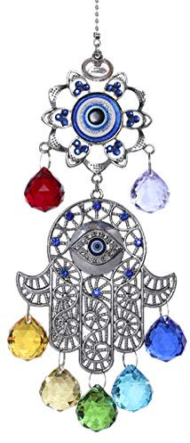 Hamsa Fatima Hand Charme Hängendes Kristall-Sonnenfänger-Ornament Türkisches blaues böses Augenschutzamulett Bunte Prismen Regenbogenmacher Anhänger