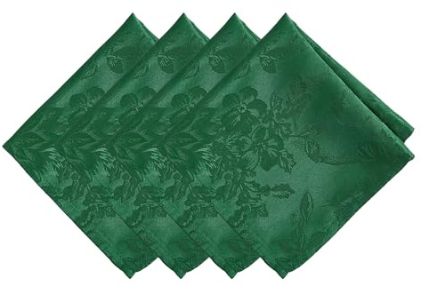 Elrene Home Fashions Poinsettia Elegance Jacquard Christmas/Holiday Cloth Dinner Napkins, Set of 4, 17x17, Green