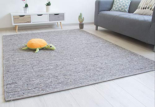 Steffensmeier Handwebteppich Laufenburg | Wolle (Schurwolle), Grau, handgewebt, Größe: 90x160 cm Wohnzimmer und Schlafzimmer