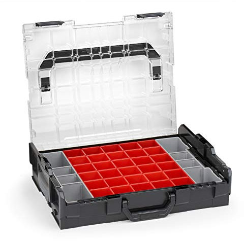Bosch Sortimo Sortimentskasten L BOXX 102 schwarz Deckel transparent mit Insetboxen-Set A3 Sortierboxen für Kleinteile | ideale Schraubenbox Aufbewahrung Kleinteilemagazin Alternative