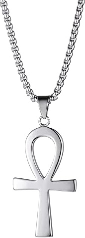 Flongo Frauen Kreuz Kette Männer Anhänger Rosenkranz ägyptisch Ankh Kreuz Halskette Silber Jahrgang Poliert Damen Herren-Accessoires