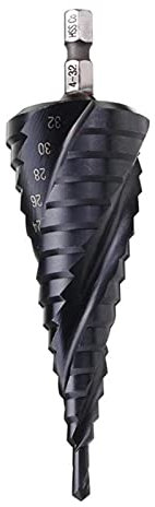 TiAlN HRC89 Stufenbohrer mit 3 Kanten, beschichteter HSS-Co M35 Cobalt, 6,35 mm Sechskantschaft, Stufenbohrer zum Bohren aus 304 Edelstahl (Farbe: 4 32 mm)
