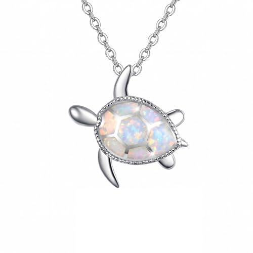 PRAYMOS Tier Halskette Schildkröte/Flamingo/Hai Opal Abalone Anhänger 925 Sterling Silber Kette Geschenke für Damen Mädchen