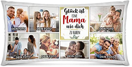 PR Print Royal Kissen selbst gestalten XXL - mit 7 Fotos Bedrucken - Glück ist eine Mama wie Dich zu haben - Geschenk Muttertag Geburtstag Weihnachten - Fotokissen in XXL inkl. Füllung, 80x40 cm
