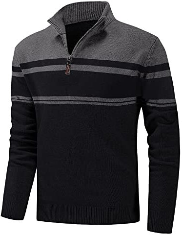 KEFITEVD Turtleneck Sweater for Men Comfortable 1/4 Zip Pullover Jumper Winter Warm Knitted Sweater,Black,L