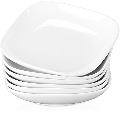 LOVECASA, Series Sweet, Soup Plates, Dinner Plate Set of 6, Porcelain Dinnerware Tableware, 550ml Snack/Salad/Fruit/Side Plate, Set of 6, White