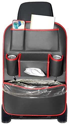Qirc Auto Organizer Rücksitz, Rückenlehnenschutz Auto Kinder Autositzschutz aus PU-Leder, universeller Wasserabweisender Kick Matten Schutz für Autositz,1 Stück (schwarz-rot)
