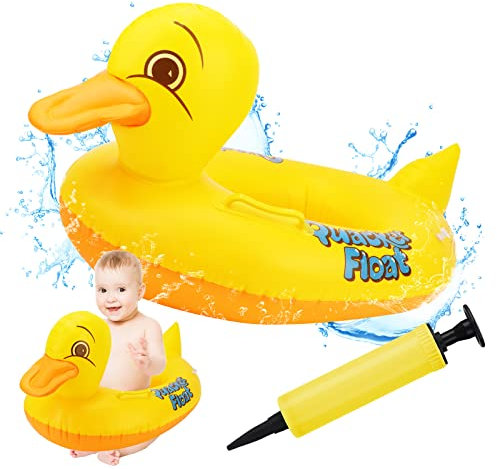 Pwsap Baby Schwimmring in Ente, Baby Float Aufblasbar Schwimmhilfe Ring Mit Sitz und Inflator Schwimmsitz Schwimmtrainer Pool Auftriebshilfegerät für Kleinkinder ab 6 Monate bis 3 Jahre