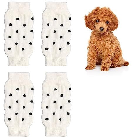 BAOFUYA 4Pcs Dog Leg Warmers, Cute Polka Dot Dog Elbow Protector Knitted Pet Leg Warmers Elastic Pet Leg Hock Protectors for Cold Weather S