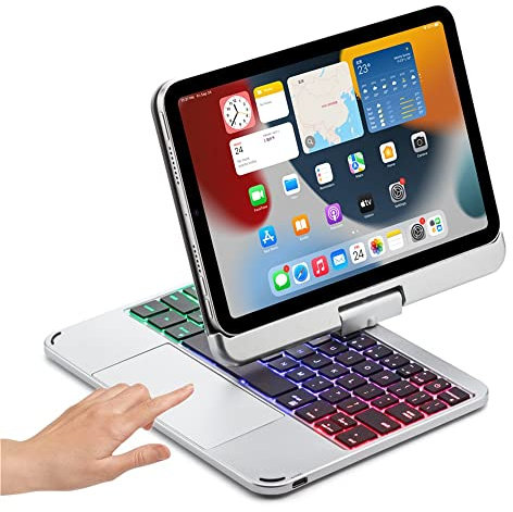 KMXDD Magnetic iPad Mini 6th Generation Keyboard Case 360 Rotating Touchpad Backlit Keyboard Flip Magic Keyboard with Trackpad for Mini 6th Gen (Silver+Black)