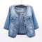 MEIZHAUNG Women'S Denim Jacket - Casual Coat Short Jeans Jacket For Women， Blue Roundneck Three Quarter Sleeve Denim Jacket ，Large Size With Pockets Washed Denim Top,Blue,M