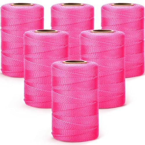 Lot de 6 rouleaux de ficelle en nylon tressé pour la construction, le bricolage, le jardinage - Rose fluo - 152,4 m