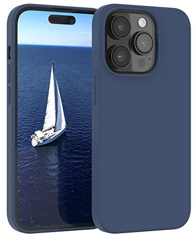 EAZY CASE Premium Silikon Handyhülle kompatibel mit iPhone 14 Pro, Slimcover mit Kameraschutz und Innenfutter, Silikonhülle, Schutzhülle, Bumper, Handy Case, Hülle, Softcase, Dunkelblau, Blau
