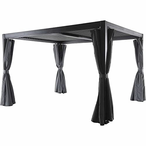 Pergola Bioclimatica Ghibli 3 x 3 Antracite con Lamelle Orientabili Teli e Zanzariere Perimetrali