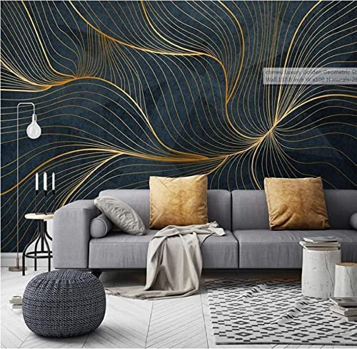 Murale Art Moderne De Luxe À Rayures Géométriques Dorées Papier Peint 3D Mural Papier Salon Chambre Mur Décoratif 3D Papier Peint Coller Salon Le Mur Pour Chambre Mu 140 (largeur) x 70 (hauteur) cm
