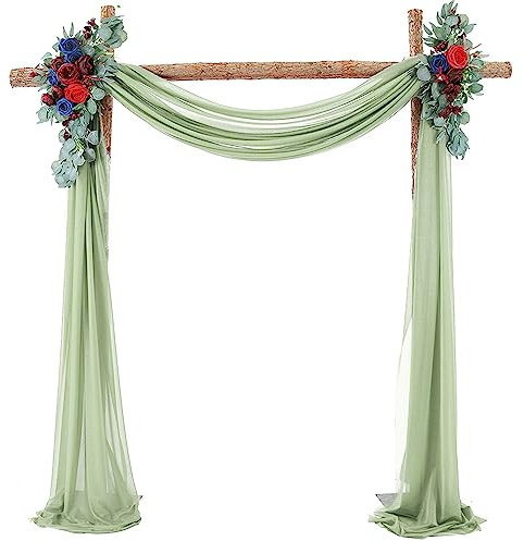 Hochzeit Bogen Sheer Draperie Hintergrund, 600x75cm Voile Vorhang Chiffon Drapierung Stoff, Tüllstoff Vorhänge Arbor Draperie für Hochzeitszeremonie Empfang Party Deckendekor, Salbei Grün, 1 Panel