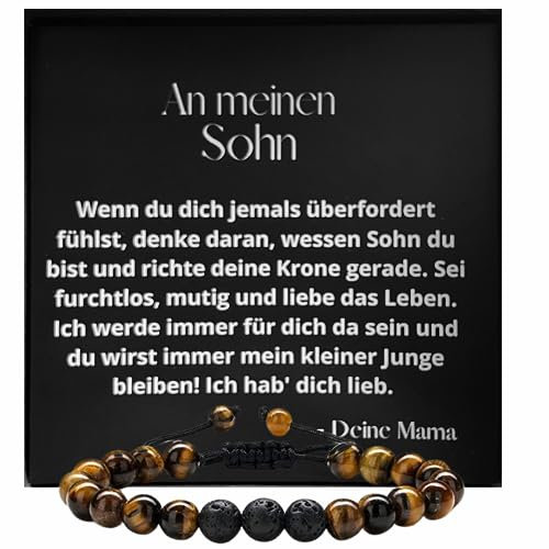Ahnona - Sohn Geschenk von Mama, Armband mit Tigerauge, 18. Geburtstag Junge, An Meinen Sohn Geschenk von Mama, Etui Junge, Azubi Geschenk, Leder Armband, Mutmacher Geschenk (Tigeraugen von Mama)