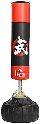 HOMCOM Sacco Boxe da Terra con Supporto per Allenamento Professionale a Casa o in Palestra, Nero e Rosso, Φ60 x 180 cm
