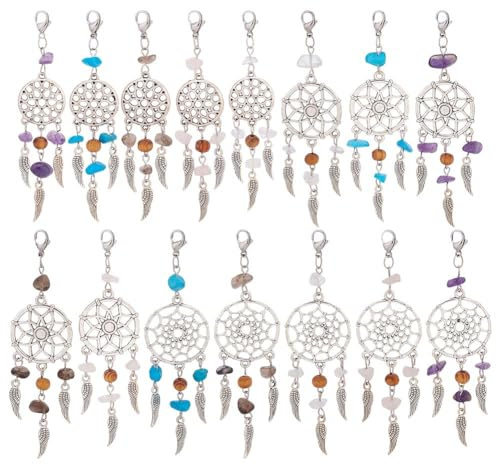 nbeads 30 STK. Dreamcatcher-Anhänger, Natürliche Edelstein Chips verschönert Schlüsselanhänger Anhängern Gewebtes Netz mit Feder-Anhänger für DIY Crafts Schlüsselanhänger Hängende Dekorationen