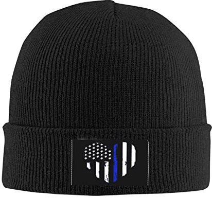 874 Schädel Cap, Dünne Blaue Linie Der Polizei Slouch Beanie Winter Mütze Weiche Strickmützen Unisex Für Damen Herren Sports