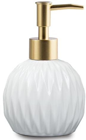Keramik-Seifenspender, weiß mit goldfarbener Pumpe, modernes Design, zylindrische Lotionspenderflasche, nachfüllbarer Flüssigseifenspender für Küche, Bad, Waschraum