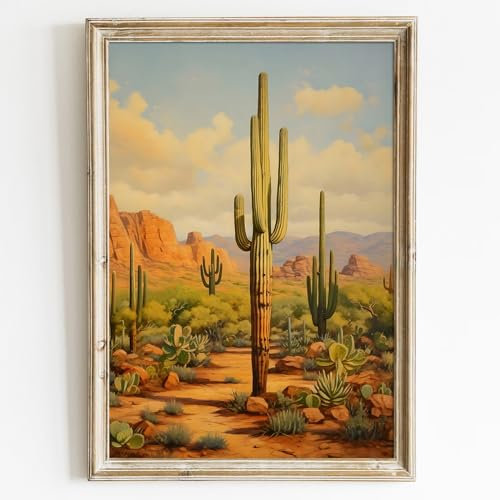Abstrakter Kaktus, Wandkunst, grüner Kaktus, Gemälde, Wüstenlandschaft, Druck, Kaktus, Sonnenuntergang, Bild, Wüstenlandschaft, Leinwand, Naturlandschaft, Poster, Saguaro-Kaktus, Kunstwerk, 40,6 x 61