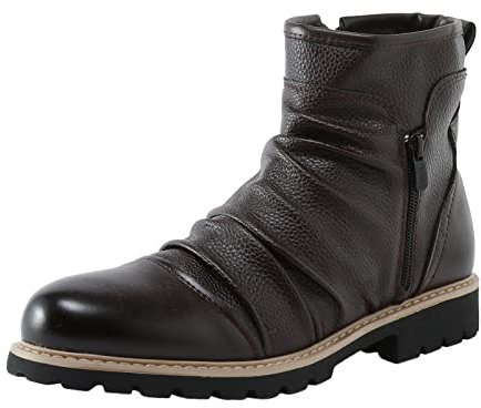 Scarpe da Uomo Stivali Alti in Pelle Stivali Corti Vintage in Stile retrò Scarpe in Pelle con Cerniera Laterale a Pieghe Scarpe Pelo (Coffee, 43)