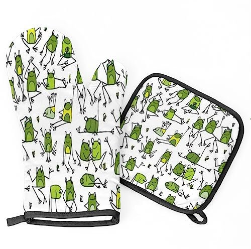 Topflappen Und Topflappen Set Von 2 Frosch Süßes Tier Ofenhandschuhe Kitchen Mit Innere Baumwollschicht Topflappen Pad Weiches Backhandschuhe, Für BBQ, Küche