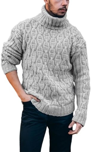 vreplrse Manténgase cómodo en Invierno, suéter de Lana Gruesa y cálido para Hombre, jerséis Informales de Punto con Cuello Alto, Tops Suaves y fáciles de Limpiar
