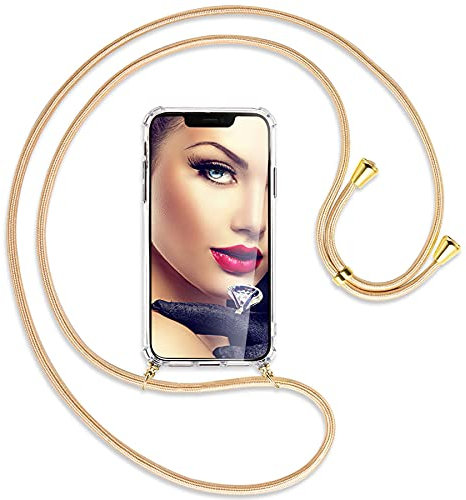 mtb more energy® Handykette kompatibel mit Samsung Galaxy S24 Plus - Shiny Gold/Goldfarbene Ösen - Smartphone Hülle zum Umhängen - Anti Shock Full TPU Case