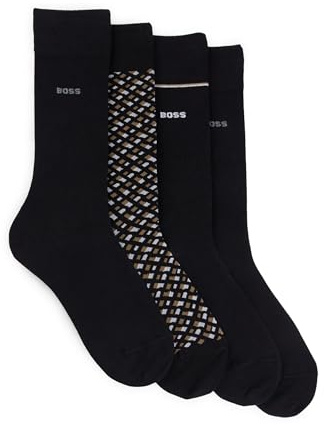 BOSS Hommes 4P RS Gift Monogram Chaussettes mi-mollet en lot de quatre, présentées dans un coffret cadeau